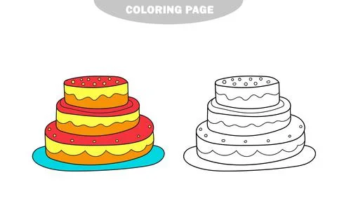 Simple coloring page. Coloring book with cake. Sketch on white Stock Illustration