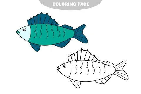 Simple coloring page. Coloring book with ruff. Vector white fish of Siberia Stock Illustration