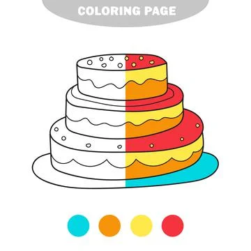 Simple coloring page. Coloring book with cake. Sketch on white Stock Illustration