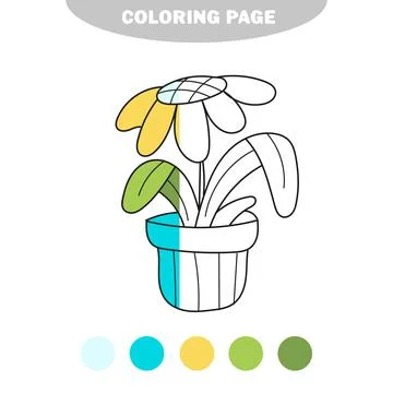 Simple coloring page. Cute Daisy Flower plant, hand drawn vector illustration Stock Illustration