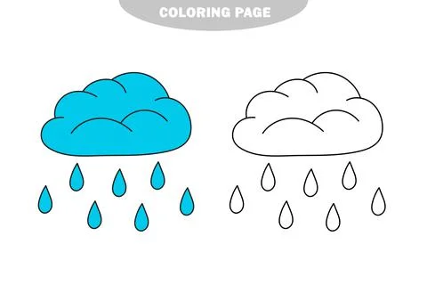 Simple coloring page. Cute raining cloud. Vector black and white coloring page. Illustrazione stock