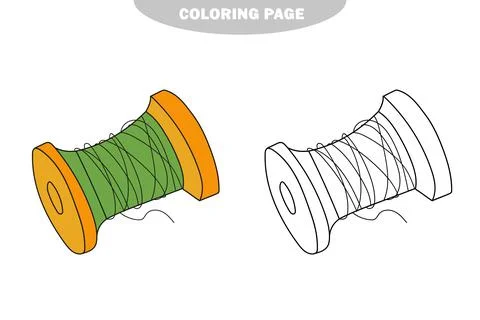 Simple coloring page. Hand drawn vector illustration wooden spool thread 스톡 일러스트