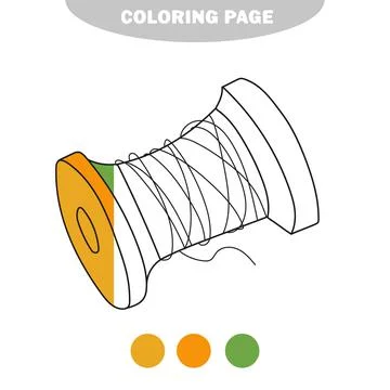 Simple coloring page. Hand drawn vector illustration wooden spool thread Stock Illustration