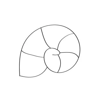 Simple coloring page. Line drawn round seashell on white isolated background Stock Illustration