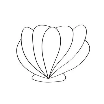 Simple coloring page. Line drawn round seashell on white isolated background Illustrazione stock