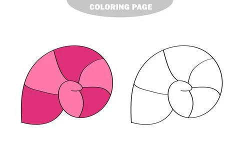 Simple coloring page. Line drawn round seashell on white isolated background Illustrazione stock