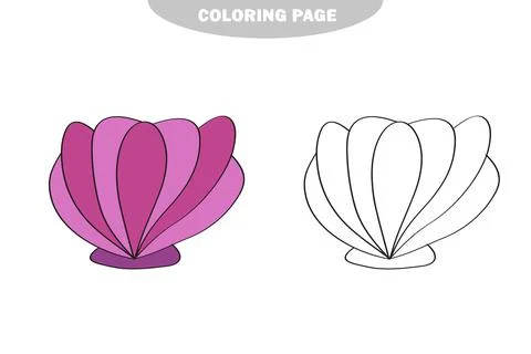 Simple coloring page. Line drawn seashell on white isolated background Illustrazione stock