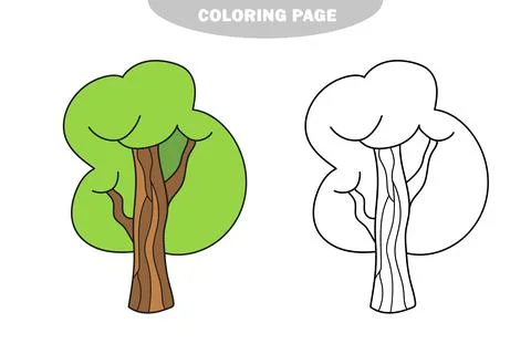 Simple coloring page. Summer Tree to be colored. Coloring book for kids Stock Illustration