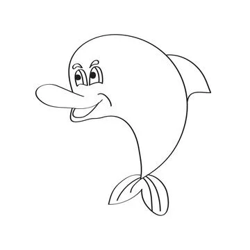 Simple coloring page. Vector dolphin. Black outline on a white background Stock Illustration