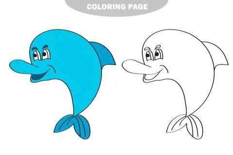Simple coloring page. Vector dolphin. Black outline on a white background Stock Illustration