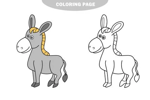 Simple coloring page. Vector illustration of Cartoon donkey - Coloring book Stock Illustration