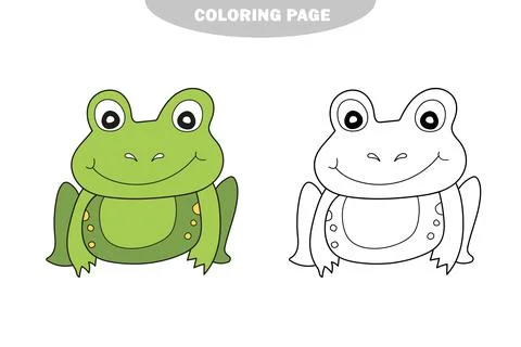 Simple coloring page. Vector illustration Cute Frog. Isolated on white Иллюстрация