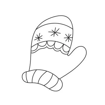 Simple coloring page. Winter mitten in the doodle style. Vector Stock Illustration