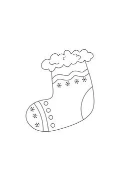 Simple coloring, sock, new year Christmas black and white, line drawing on .. Stock Illustration