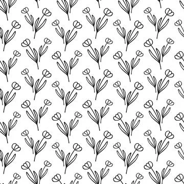 Simple combinable seamless patterns. tulip flower botanical floral hand drawn Stock Illustration
