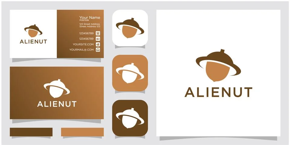 Simple combination alien and peanut logo design inspiration Stock Illustration