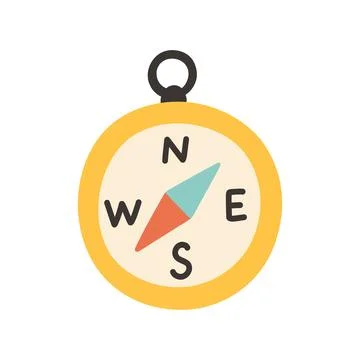 Simple compass doodle hand drawn icon. Flat design hand drawn gold compass Stock Illustration