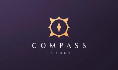 Simple compass logo concept in a modern and luxury style with gold color Stock Illustration