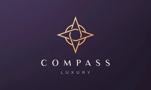 Simple compass logo concept in a modern and luxury style with gold color Stock Illustration