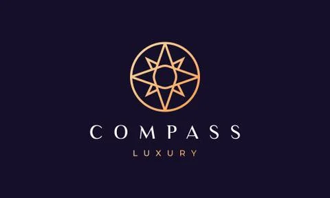 Simple compass logo concept in a modern and luxury style with gold color Illustrazione stock