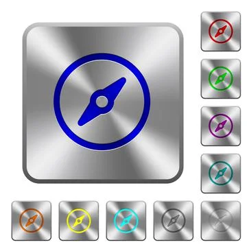 Simple compass rounded square steel buttons Stock Illustration
