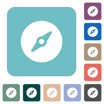 Simple compass solid rounded square flat icons Stock Illustration