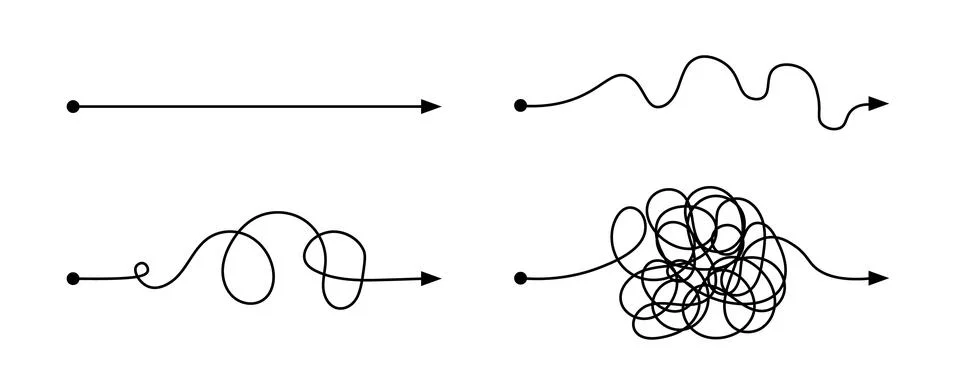 Simple complex way development process direction solve problem concept challenge Stock Illustration