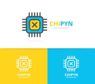 Simple computer micro chip and processor logo design template. Symbol and sign 스톡 일러스트