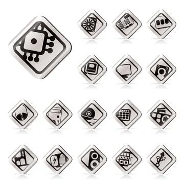 Simple Computer  performance and equipment icons Stock Illustration