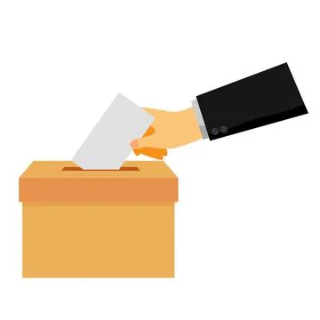 Simple concept, man hand using tuxedo give a paper vote at election Illustrazione stock