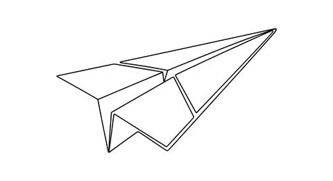 Simple continuous line art of folded paper plane isolated on white backgrou.. Stock Illustration