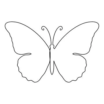 Simple continuous line of a butterfly with open wings, black outline on a w.. Stock Illustration