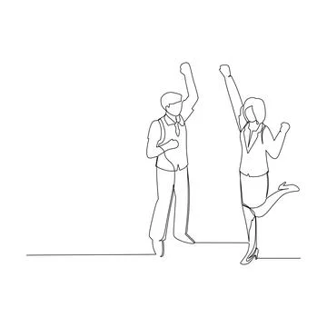 Simple continuous line drawing illustration successful businessman and busi.. Stock Illustration