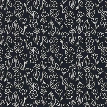 Simple Contour drawing seamless background. Hand drawn floral pattern . Suita Illustrazione stock