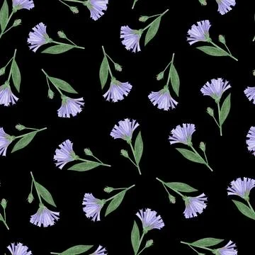Simple Cornflower Floral Seamless Pattern on a Black Background. Stock Illustration