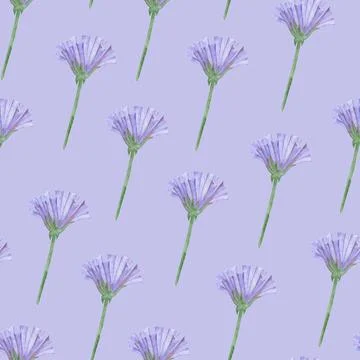 Simple Cornflower Floral Seamless Pattern on a Blue Background. Stock Illustration