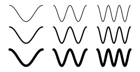 Simple cosine of x function graph. Wave with one, two and three periods, 3 st Stock Illustration