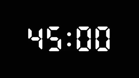 Simple countdown timer of 45 seconds (white letters on black background) Video stock 220784751