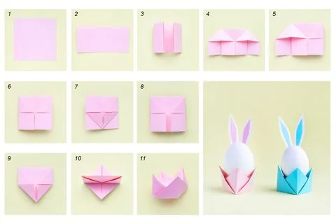 Simple craft for children for Easter holidays, stand for Easter egg. Stock Photos