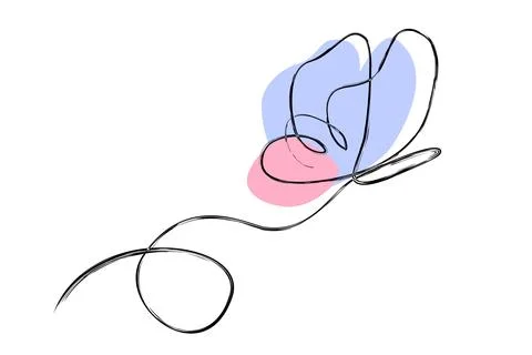 Simple crayon or chalk effect line art single or one continuous fly butterfly Stock Illustration