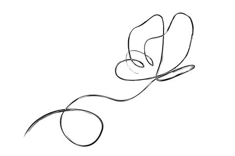 Simple crayon or chalk effect line art single or one continuous fly butterfly Stock Illustration