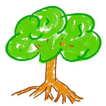 Simple crayon vector big tree, isolated on white Stock Illustration