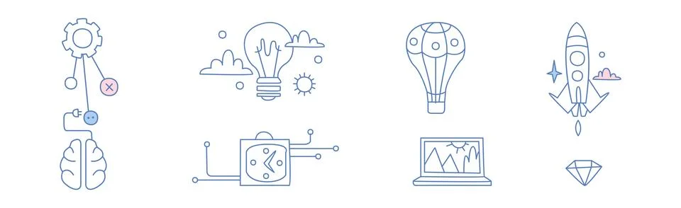 Simple Creative Process Line Icon and Object Vector Set イラスト素材