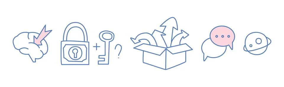 Simple Creative Process Line Icon and Object Vector Set Stock Illustration