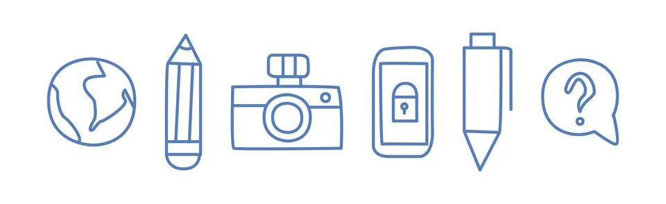 Simple Creative Process Line Icon and Object Vector Set Stock Illustration