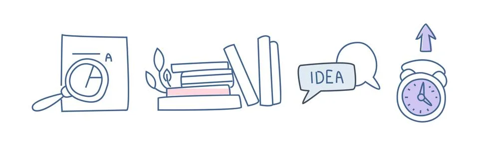 Simple Creative Process Line Icon and Object Vector Set Stock Illustration