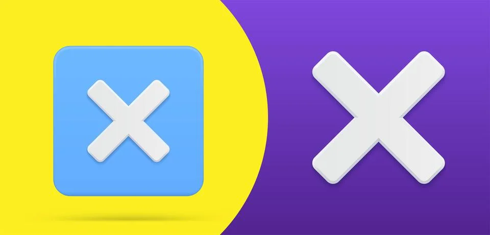 Simple cross 3d icon squared button set vector illustration. Symbol reject,.. 스톡 일러스트