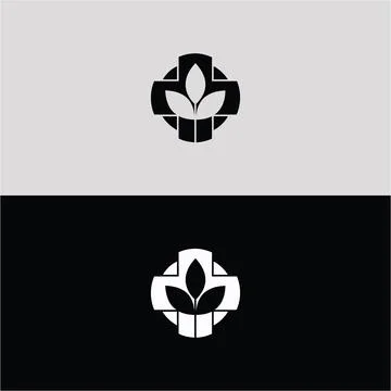 A simple cross with three leaves emerging from its base. 스톡 일러스트