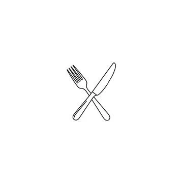 Simple crossed fork and knife eating utensil icon Stock Illustration