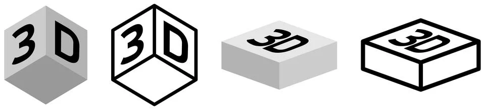 Simple cube or block shape icon with 3d text on it Stock Illustration